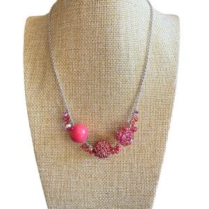 Swarovski Silver Necklace with Fuchsia Pink Pave Crystal Balls